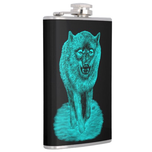 Angry Black Wolf in de nacht Heupfles (Rechts)