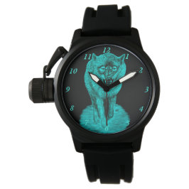 Angry Black Wolf in de nacht Horloge