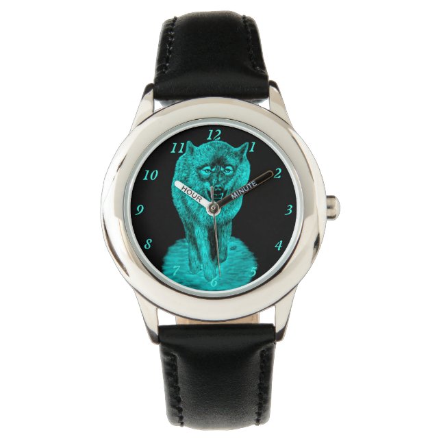 Angry Black Wolf in de nacht Horloge (Voorkant)