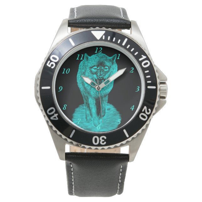 Angry Black Wolf in de nacht Horloge (Voorkant)