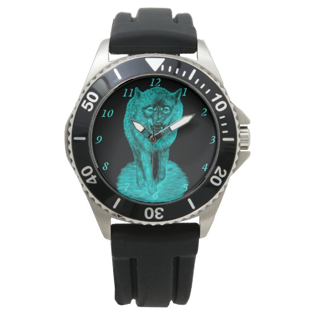 Angry Black Wolf in de nacht Horloge (Voorkant)