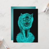 Angry Black Wolf in de nacht Kaart (Voorkant / Achterkant in situ)