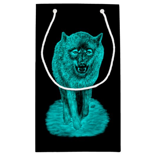 Angry Black Wolf in de nacht Klein Cadeauzakje (Achterkant)