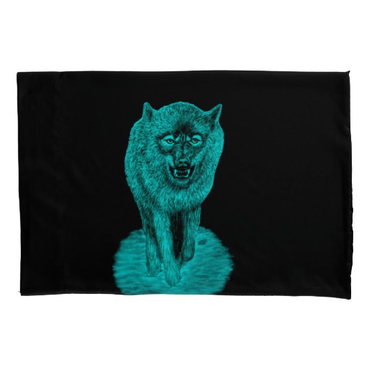 Angry Black Wolf in de nacht Kussensloop (Voorkant-Links)