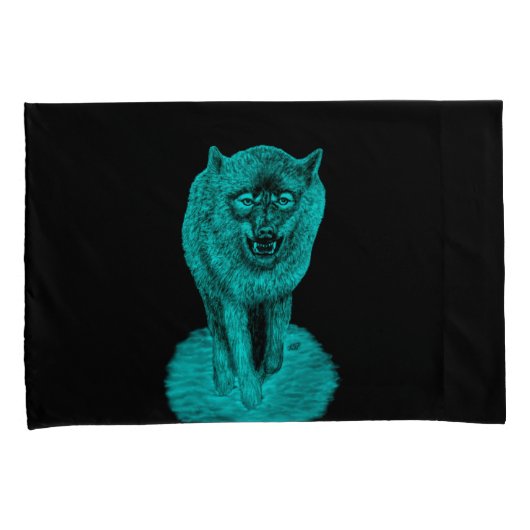 Angry Black Wolf in de nacht Kussensloop (Voorkant-Rechts)