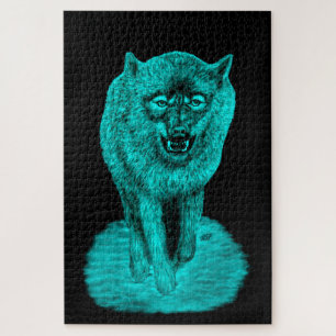 Angry Black Wolf in de nacht Legpuzzel