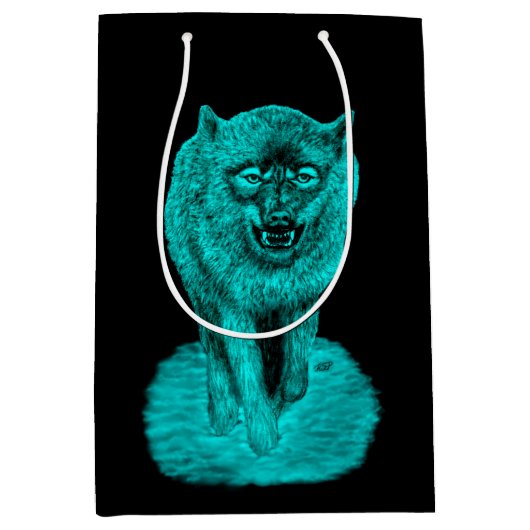 Angry Black Wolf in de nacht Medium Cadeauzakje (Voorkant)