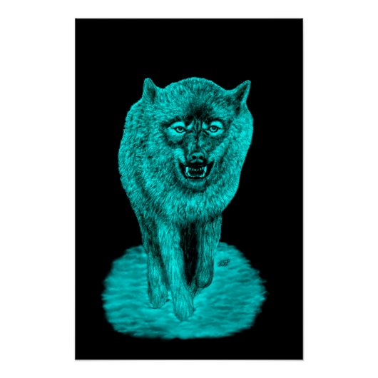Angry Black Wolf in de nacht Perfect Poster (Voorkant)