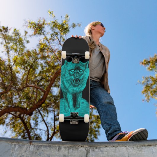 Angry Black Wolf in de nacht Persoonlijk Skateboard (Buiten 1)