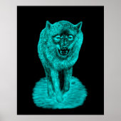Angry Black Wolf in de nacht Poster (Voorkant)