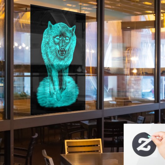 Angry Black Wolf in de nacht Raamsticker (Restaurant Raam)