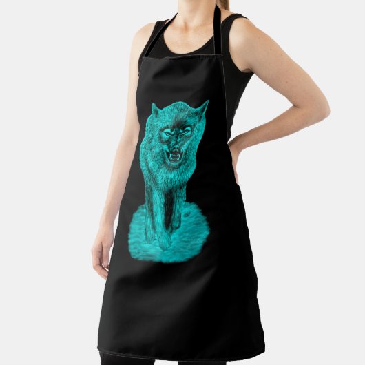 Angry Black Wolf in de nacht Schort (Insitu)