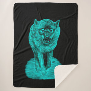 Angry Black Wolf in de nacht Sherpa Deken
