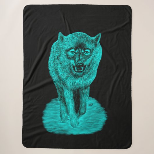 Angry Black Wolf in de nacht Sherpa Deken (Voorkant)