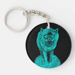 Angry Black Wolf in de nacht Sleutelhanger