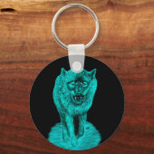 Angry Black Wolf in de nacht Sleutelhanger (Voorkant)