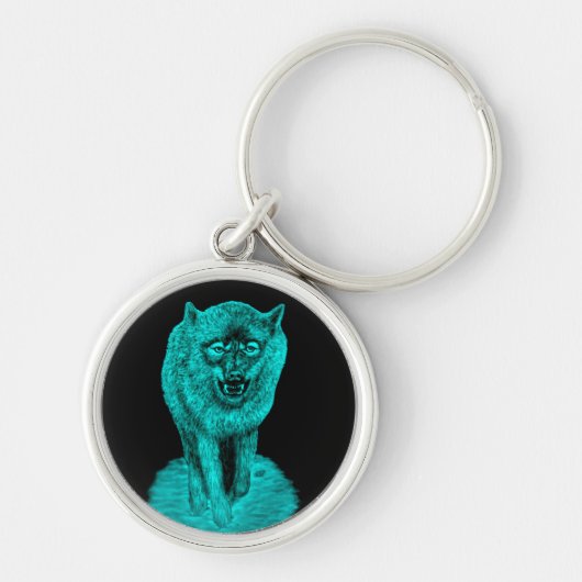 Angry Black Wolf in de nacht Sleutelhanger (Voorkant)