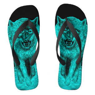 Angry Black Wolf in de nacht Teenslippers