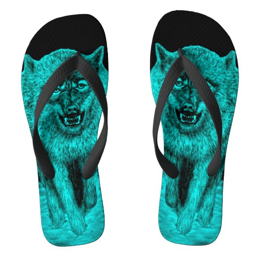 Angry Black Wolf in de nacht Teenslippers (Voetbed)