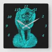 Angry Black Wolf in de nacht Vierkante Klok (Voorkant)