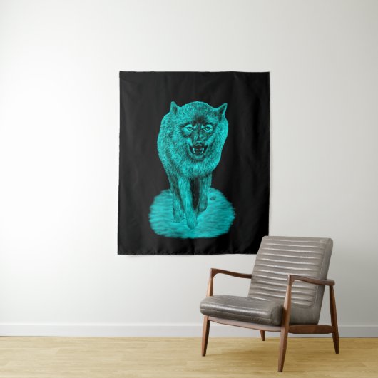 Angry Black Wolf in de nacht Wandkleed (In situ)