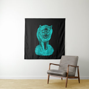 Angry Black Wolf in de nacht Wandkleed