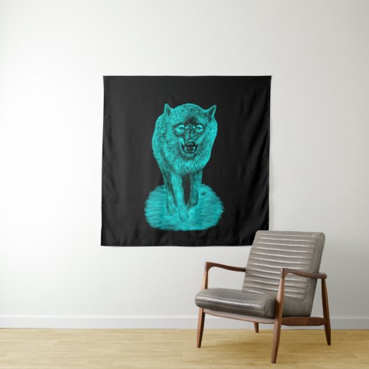 Angry Black Wolf in de nacht Wandkleed (In situ)