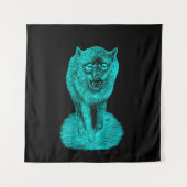 Angry Black Wolf in de nacht Wandkleed (Voorkant)