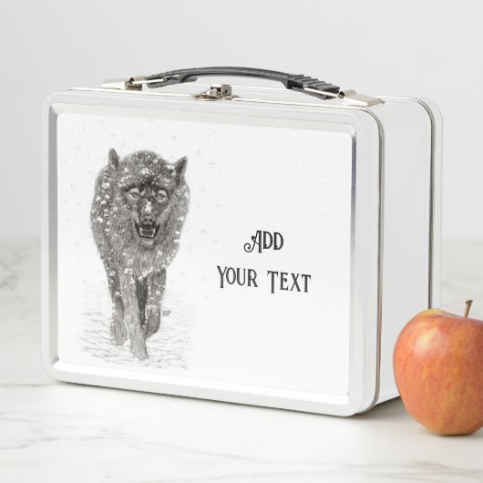 Angry Black Wolf in sneeuw, wilde winter (In situ)