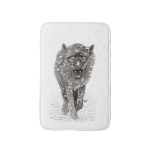 Angry Black Wolf in sneeuw, wilde winter Badmat