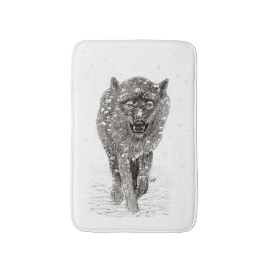 Angry Black Wolf in sneeuw, wilde winter Badmat (Voorkant Verticaal)