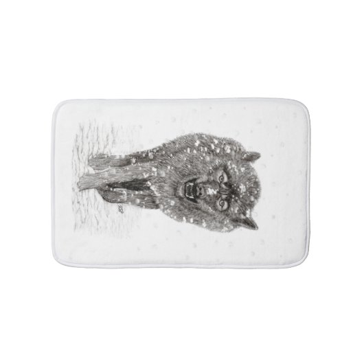 Angry Black Wolf in sneeuw, wilde winter Badmat (Voorkant)