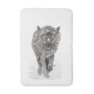 Angry Black Wolf in sneeuw, wilde winter Badmat