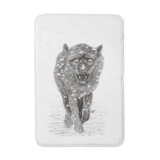 Angry Black Wolf in sneeuw, wilde winter Badmat (Voorkant Verticaal)
