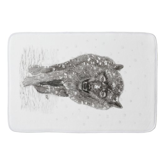 Angry Black Wolf in sneeuw, wilde winter Badmat (Voorkant)