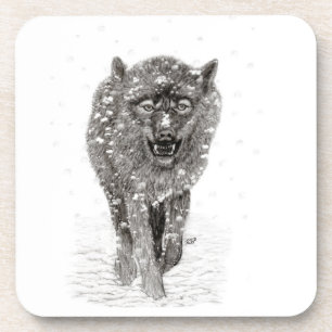 Angry Black Wolf in sneeuw, wilde winter Bier Onderzetter