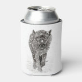 Angry Black Wolf in sneeuw, wilde winter Blikjeskoeler (Blikje Voorkant)