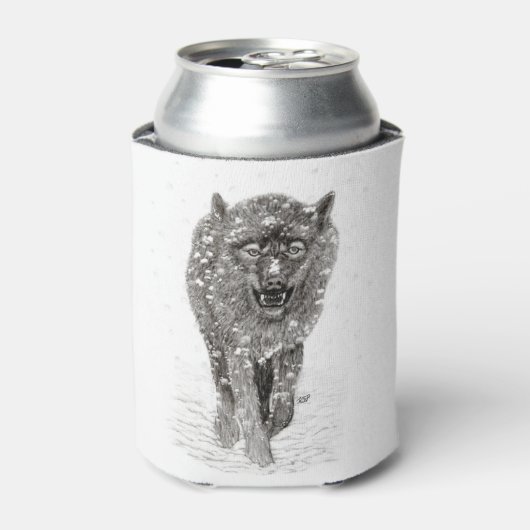 Angry Black Wolf in sneeuw, wilde winter Blikjeskoeler (Blikje Voorkant)