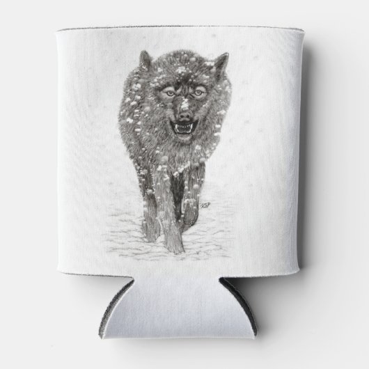 Angry Black Wolf in sneeuw, wilde winter Blikjeskoeler (Voorkant)