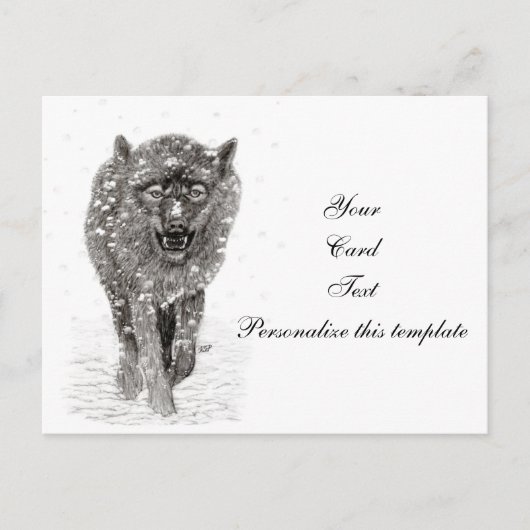 Angry Black Wolf in sneeuw, wilde winter Briefkaart (Voorkant)