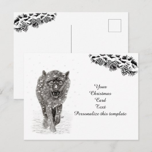 Angry Black Wolf in sneeuw, wilde winter Briefkaart (Voorkant / Achterkant)