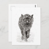 Angry Black Wolf in sneeuw, wilde winter Briefkaart (Voorkant / Achterkant)