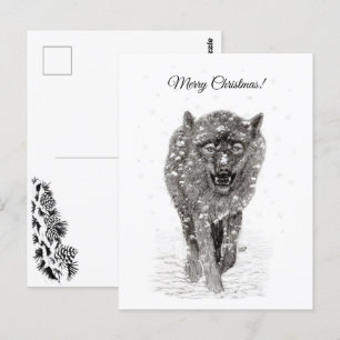 Angry Black Wolf in sneeuw, wilde winter Briefkaart
