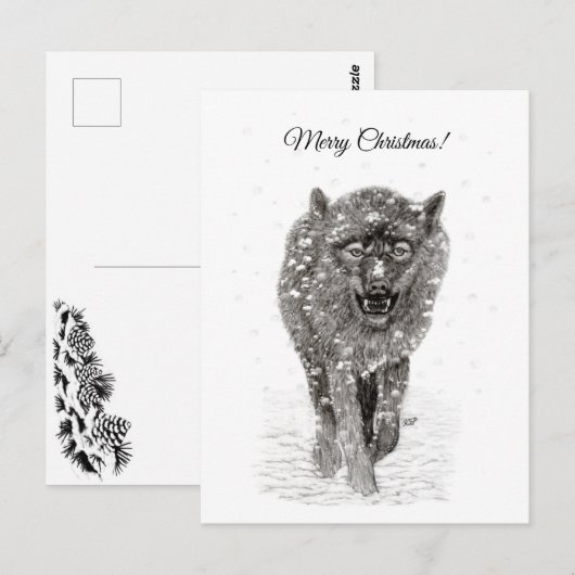 Angry Black Wolf in sneeuw, wilde winter Briefkaart (Voorkant / Achterkant)