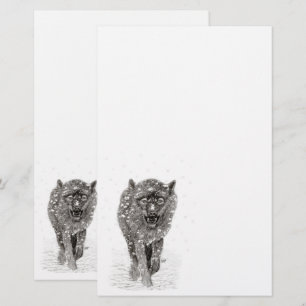 Angry Black Wolf in sneeuw, wilde winter Briefpapier