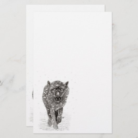 Angry Black Wolf in sneeuw, wilde winter Briefpapier (Voorkant / Achterkant)