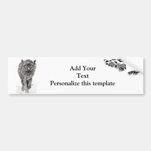 Angry Black Wolf in sneeuw, wilde winter Bumpersticker (Voorkant)
