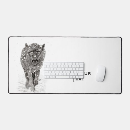 Angry Black Wolf in sneeuw, wilde winter Bureaumat (Keyboard & Muis)