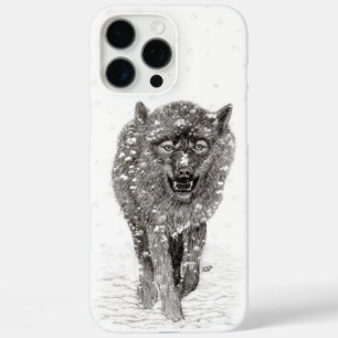 Angry Black Wolf in sneeuw, wilde winter iPhone 16 Pro Max Hoesje
