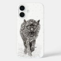 Angry Black Wolf in sneeuw, wilde winter